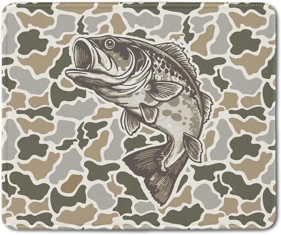 Bass Fish Camo Mouse Pad, Fishing Fisherman Gifts, Rustic Hunting Fishing Mouse Pads Mousepad for Home Office Dorm Computers Laptop Supplies Desk Accessories, 9.5x7.9 Inch