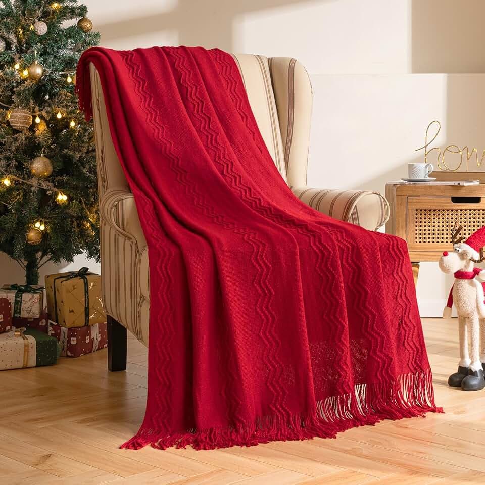 MIULEE Christmas Red Knitted Boho Throw Blanket for Couch 50"x60"