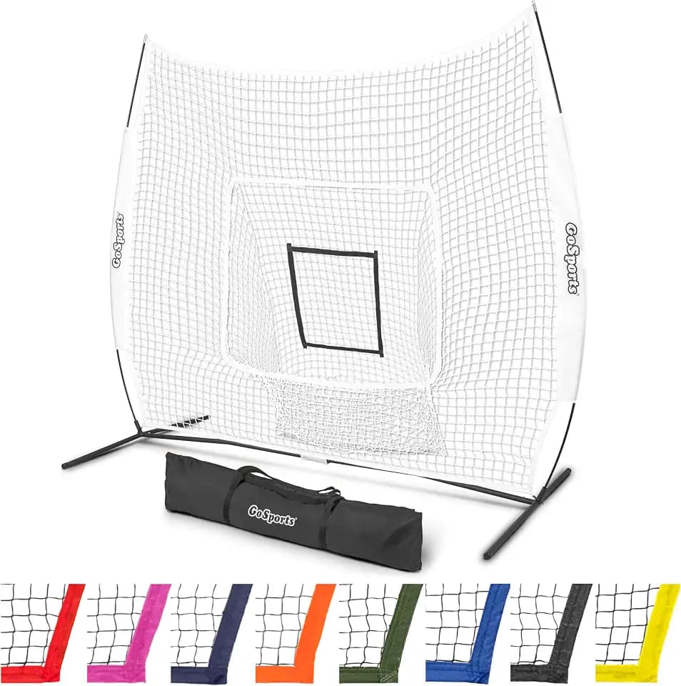 GoSports 7 x 7 ft Baseball & Softball Nets - Available in Team Colors - Batting & Pitching Net with Strike Zone