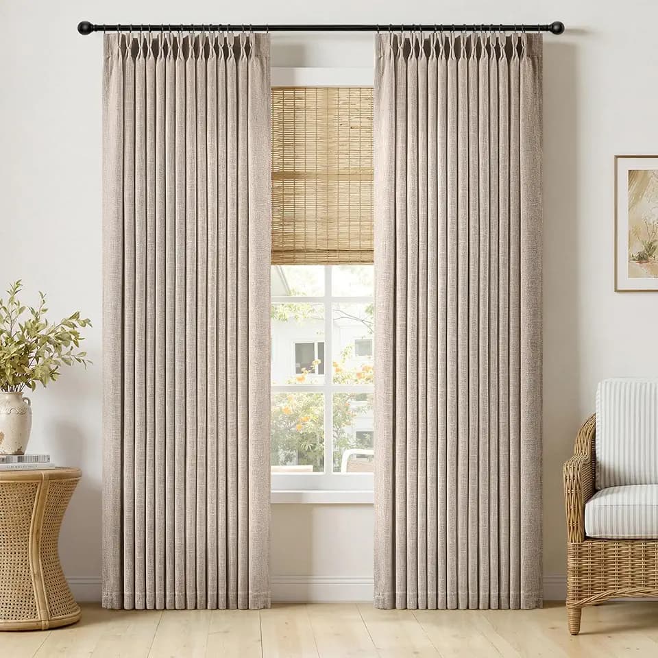 MIULEE Pinch Pleated Thick Linen Curtains 84 Inch 2 Panels Burlywood Birch