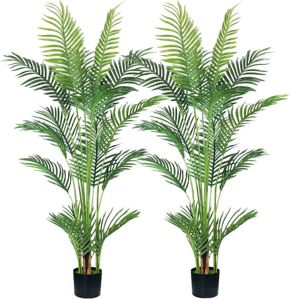 HAIHONG 4.5FT 2Packs Artificial Palm Tree,Faux Areca Palm Plant with Real Touch Leaves and Adjustable Branches,Fake Tropical Palm Tree for Home Office Indoor Outdoor Modern Decoration