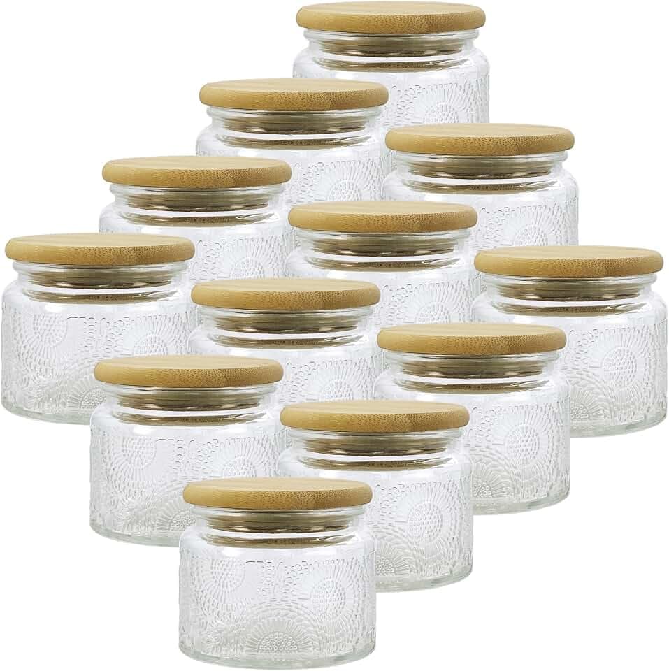 4 oz Decorative Small Glass Jars with Airtight Bamboo Lids, Clear 12 Pack