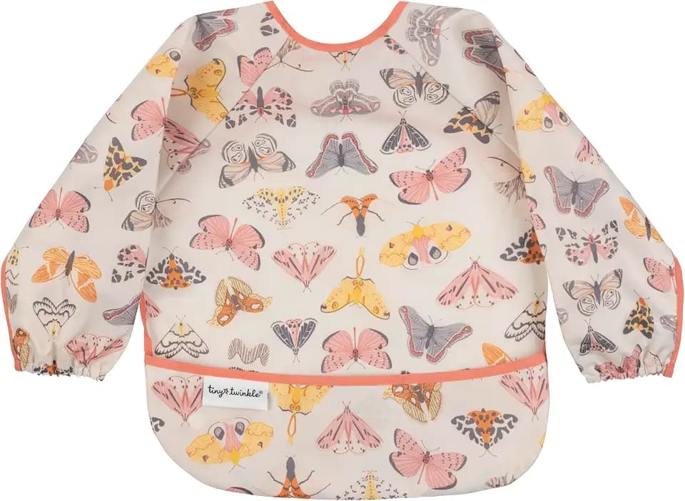 Tiny Twinkle Long Sleeve Bib for Babies & Toddlers | Waterproof Smock Bib for Eating | Machine Washable & Mess-Proof Feeding Essentials | Newborn Shower Gift (Flutter, 2-4Y)