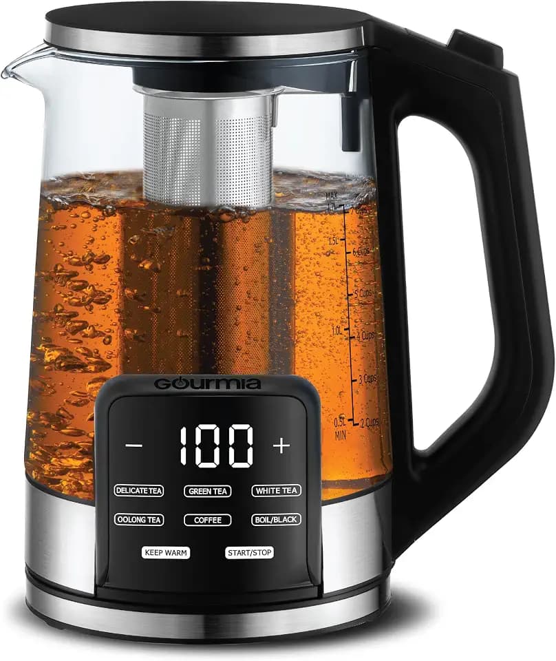 Gourmia Electric Glass Kettle - 1.7L Capacity, Digital Display, Black
