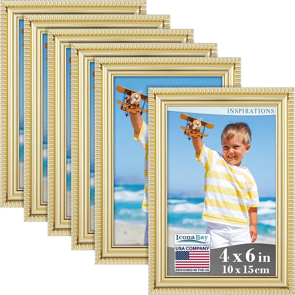Icona Bay 4x6 Picture Frames, Gold, 6 Pack, Contemporary, Inspirations