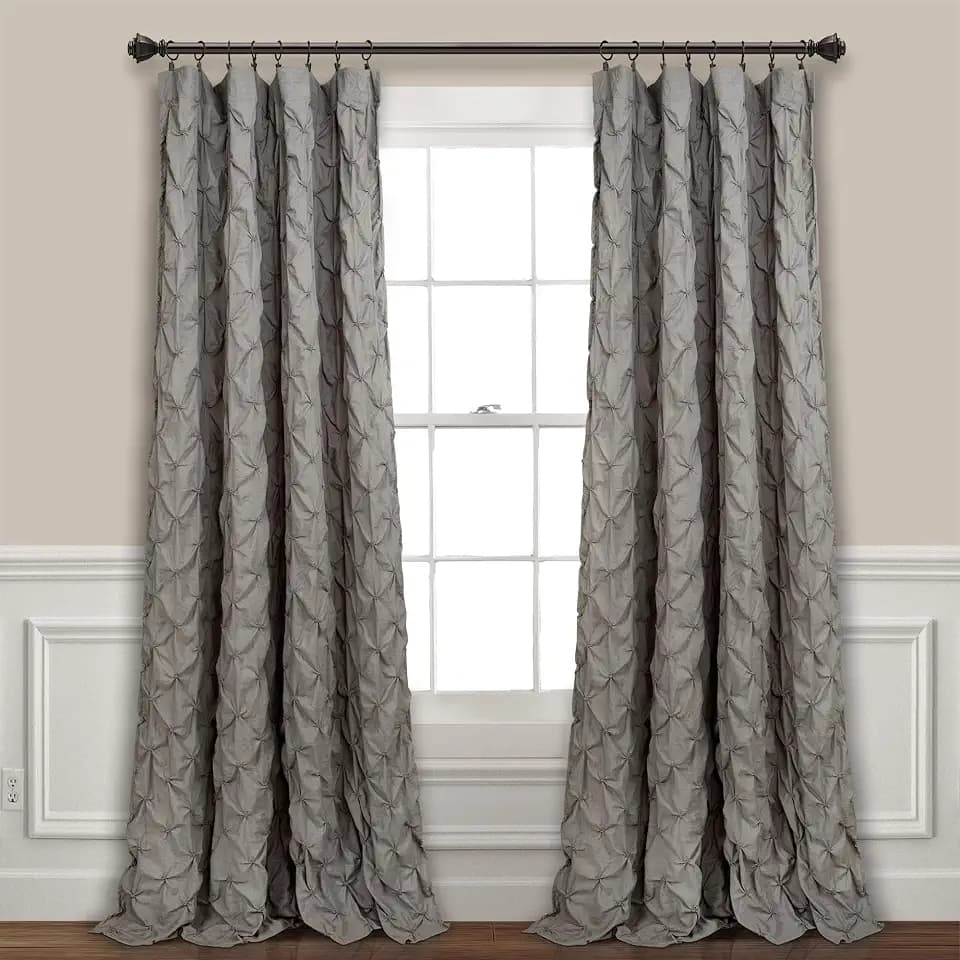 Lush Decor Ravello Pintuck Vintage Chic Farmhouse Curtains, Single Curtain Panel, 52" W x 84" L, Gray - Luxe Pintuck Embellishment - Chic Textured Design - Traditional Glam & Farmhouse Window Décor