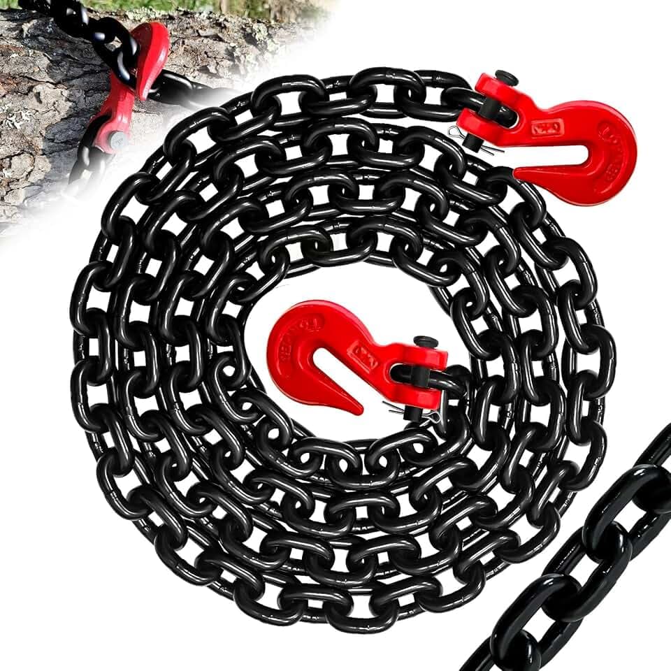 3/8" Transport Binder Chain-G80 Heavy Duty Log Chain with G70 Hooks Wll 7100 lbs|10FT Safety Tow Chains Towing Trailer Extension|Secure Working Load for Tie-Down&Lifting&Flatbed (EP Black)