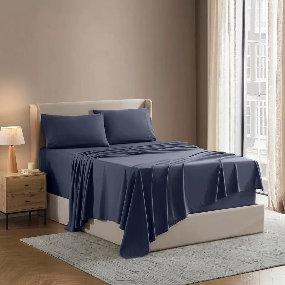 Nestl Split King Sheet Set - Bed Sheets - Navy Blue - 5-Piece Deep Pocket