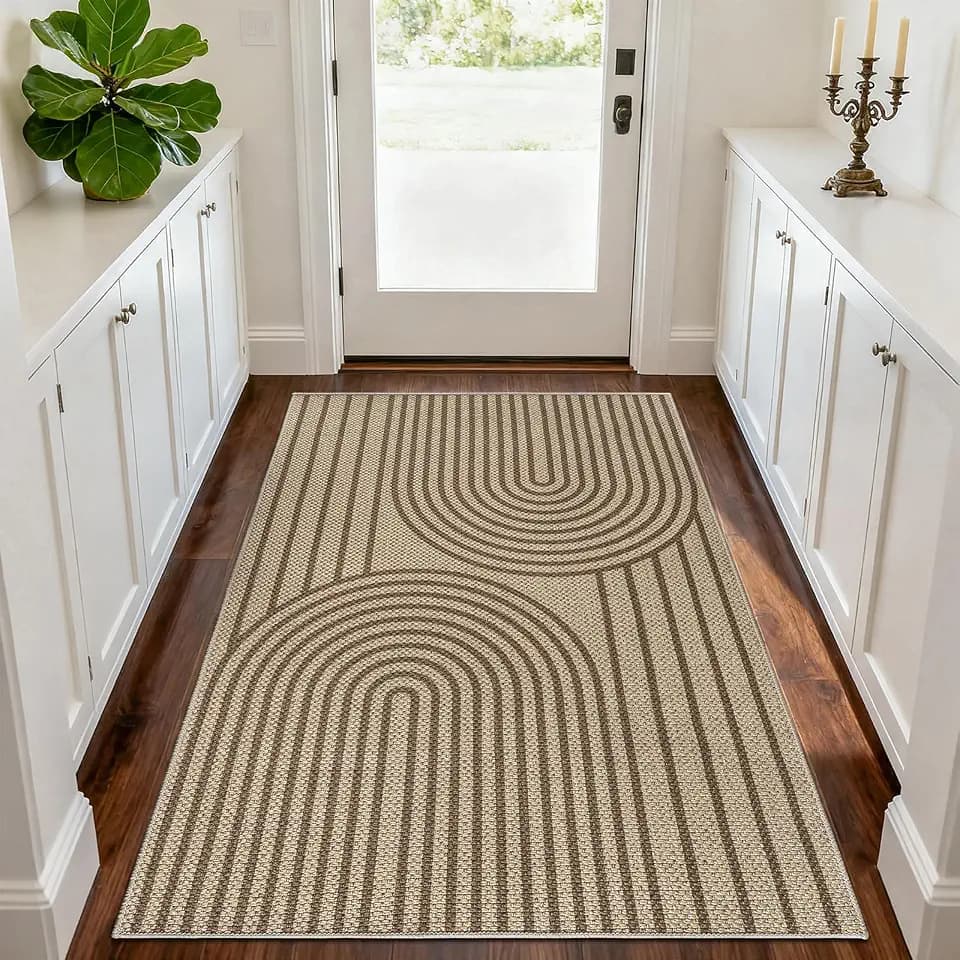 Faux Jute Rugs for Entryway, 3' x 5' Indoor Outdoor Rug, Brown Farmhouse Washable Ultra-Thin Non-Slip Area Rug for Foyer, Backdoor, Living Room, Kitchen, Bedroom, Balcony
