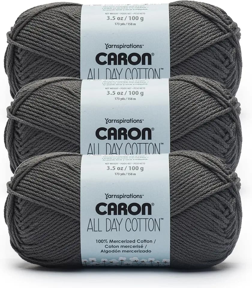 Caron All Day Cotton Yarn for Crocheting, Slate, 3-Pack