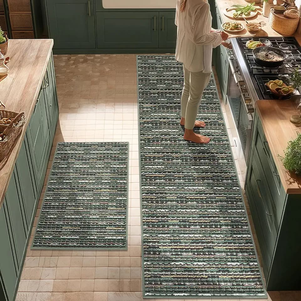 BSICPRO Kitchen Rugs Sets of 2, Non Slip Kitchen Mats for Floor, Green