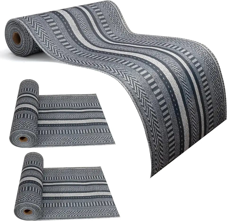 20 Pieces Boho Disposable Table Runners Roll 12x72 Inch, Non-Woven Waterproof Runners with Tear Line, Bohemian Decor for Wedding, Party, Events, Rustic Table Decorations Supplies (Stripe Grey)