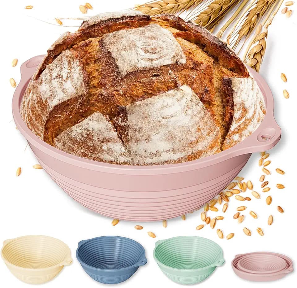4Pcs 9" Silicone Banneton Bread Proofing Baskets with Dual Handles