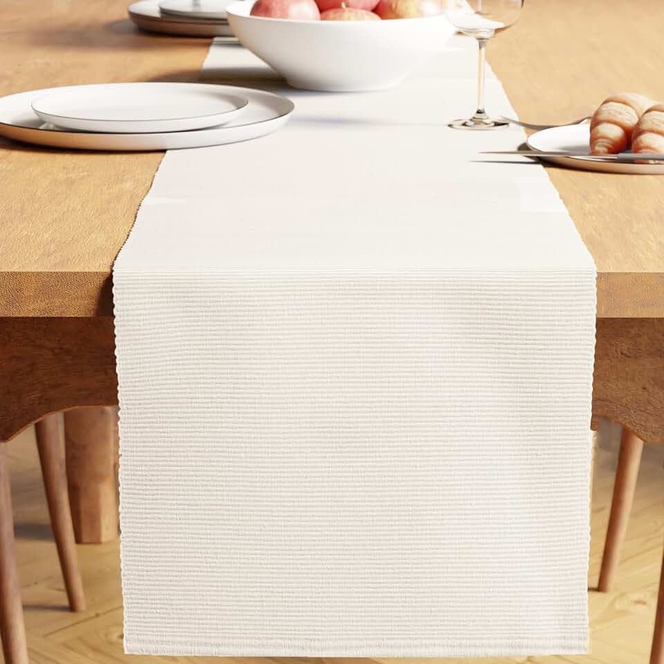 Encasa XO Table Runner, Yarn Dyed Ribbed Cotton 13"x72"
