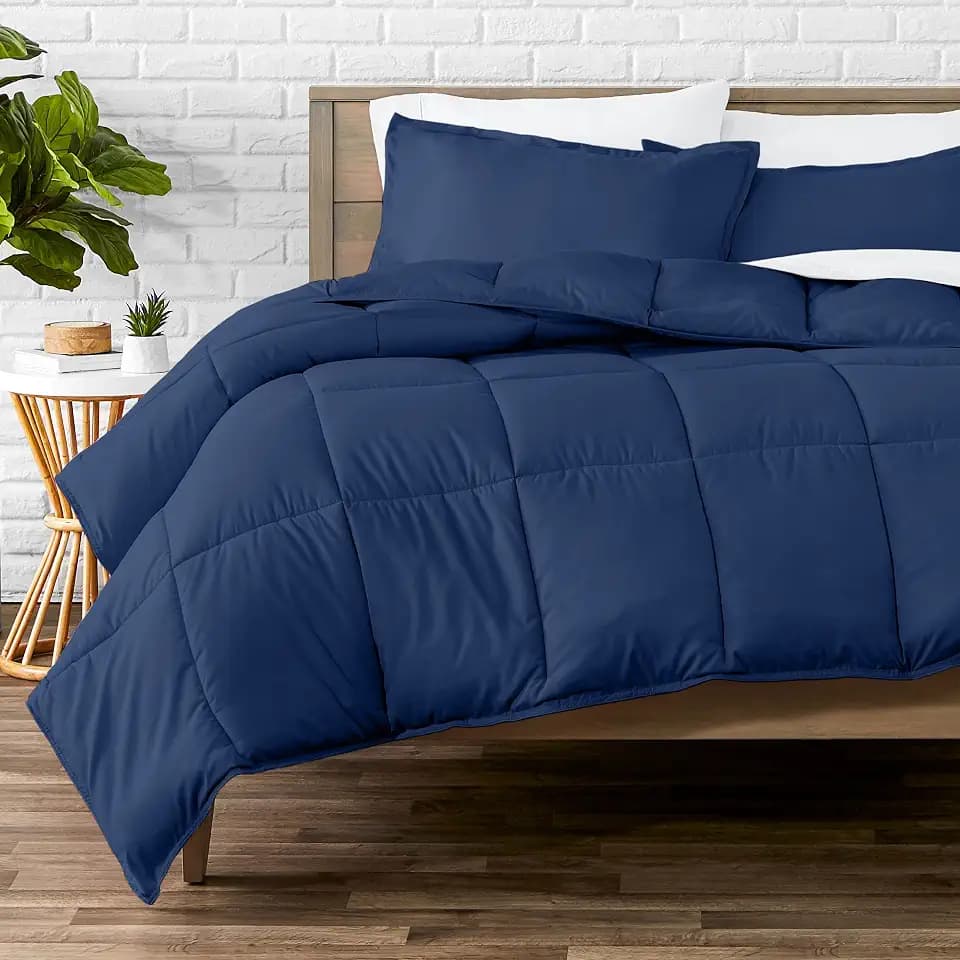 Bare Home Queen Comforter Set - 1800 Ultra Soft (Queen, Dark Blue)