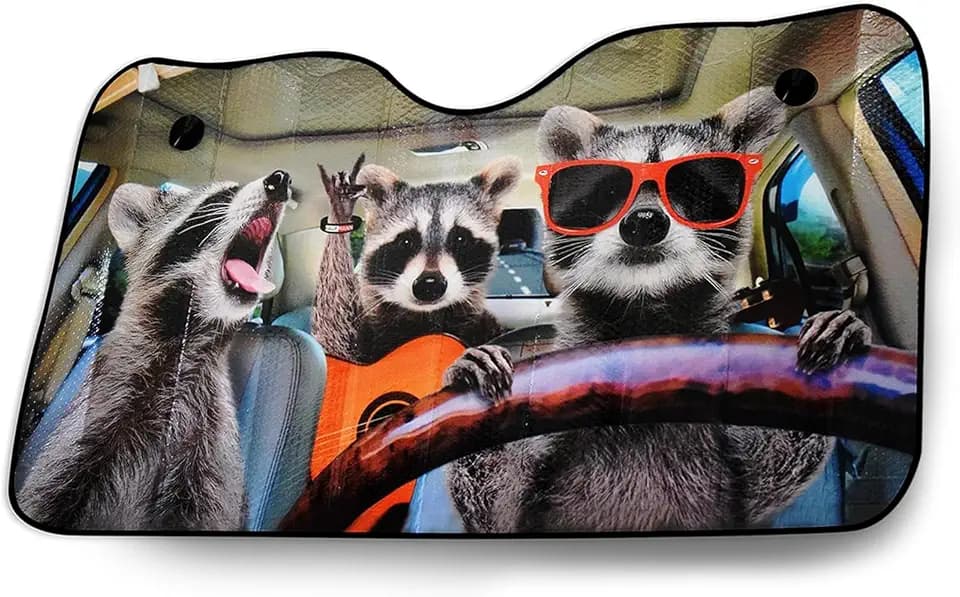 OK Cars AZ-SAA-043 Auto Frontscheibe, Sonnenschutz für die Windschutzscheibe, Frontscheibenabdeckung mit Motiv Waschbär, 130x70cm