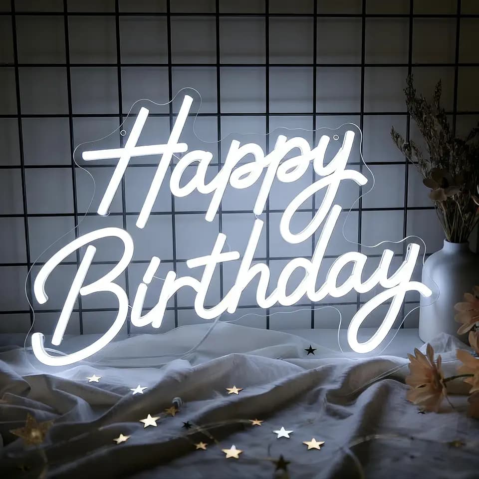 Happy Birthday Neon Sign for Wall Decor, Dimmable LED Light Up Sign