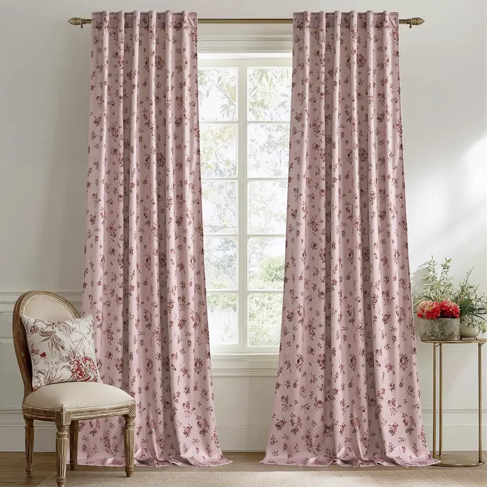 StangH Vintage Dusty Rose Floral Curtains 96 Inches Long 2 Panels