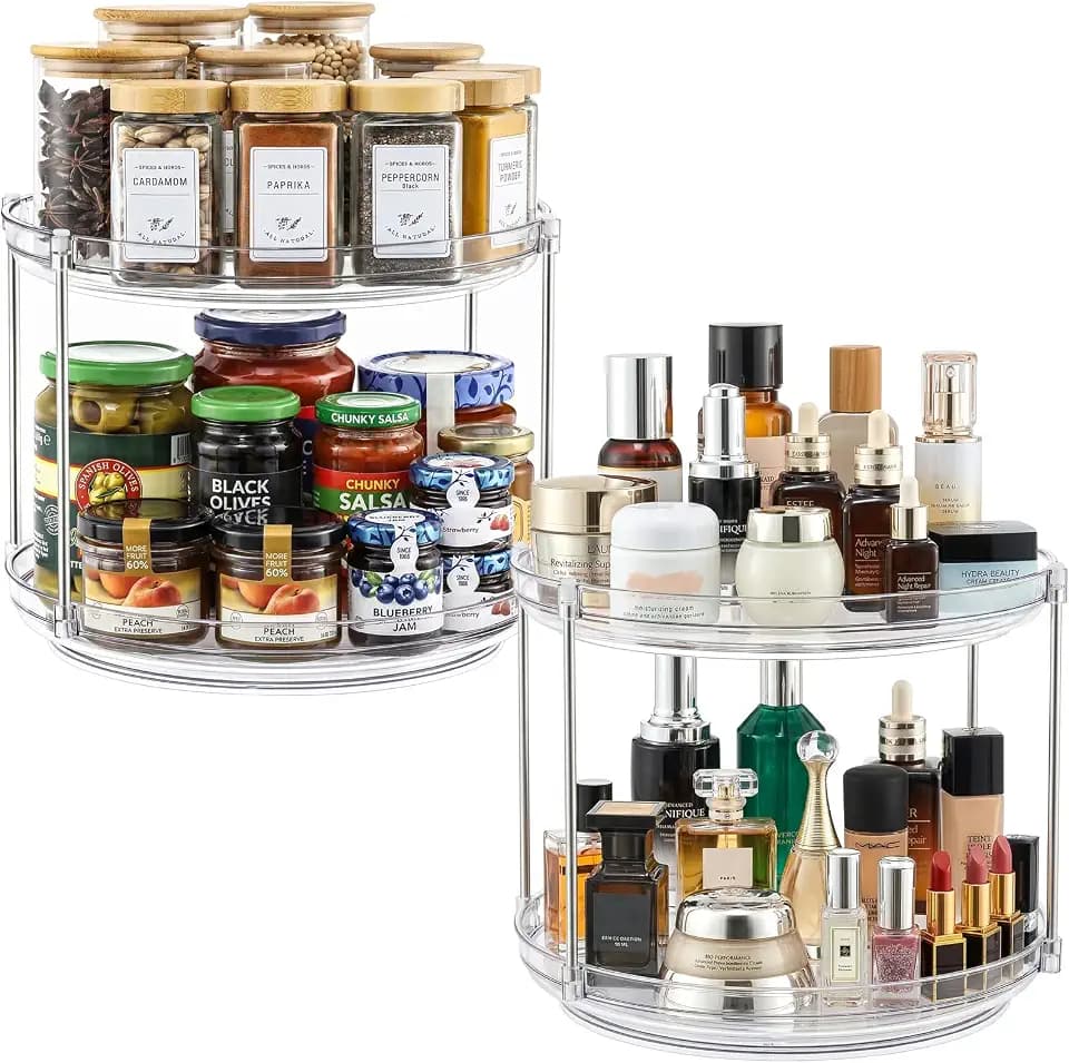 2 Set 2 Tier Clear Acrylic Lazy Susans, Non-Skid Turntable Organizer, 12''