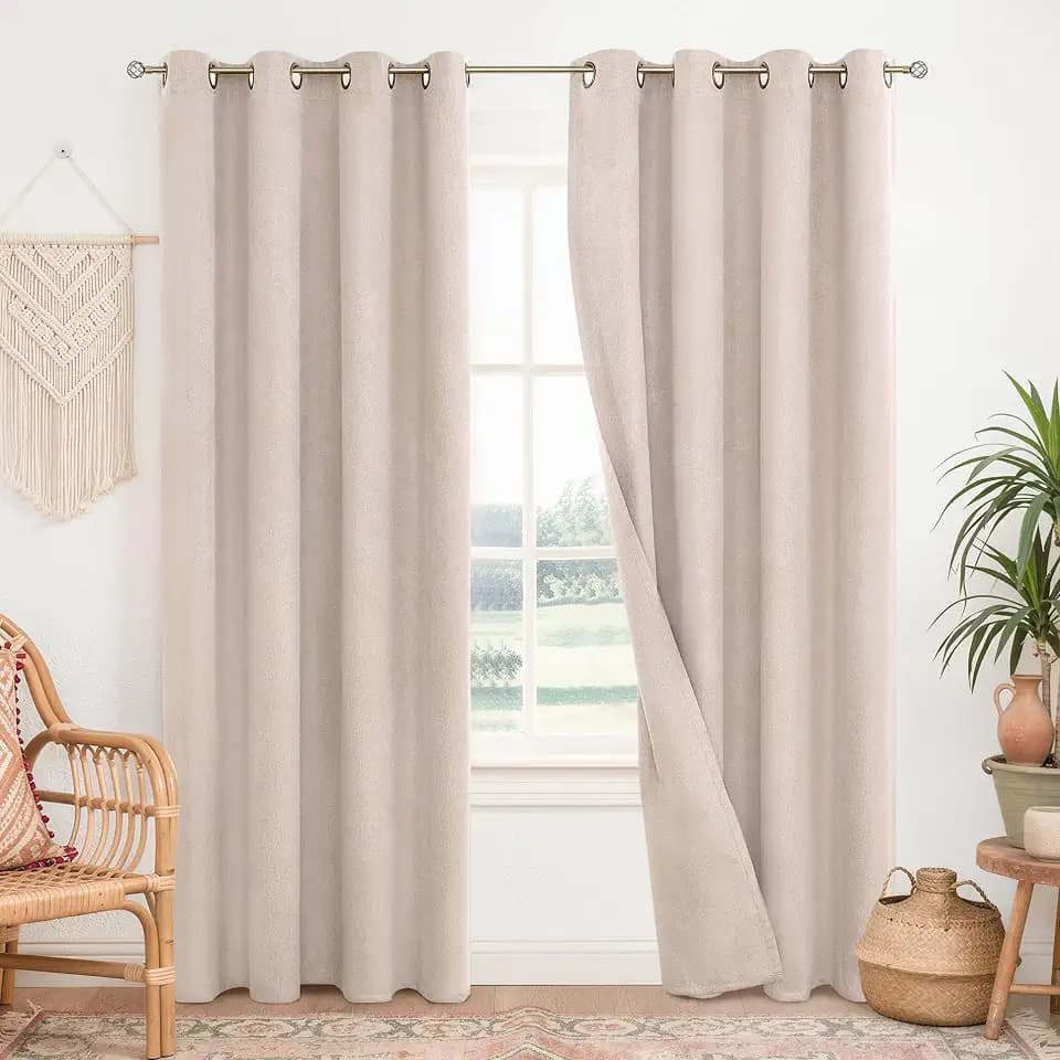 BGment Burlap Color Blackout Curtains for Living Room 84 Inch Long 2 Panels