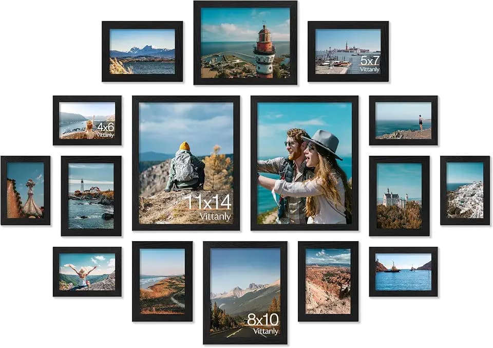 Vittanly 16 Pack Picture Frames Collage Wall Decor, Black