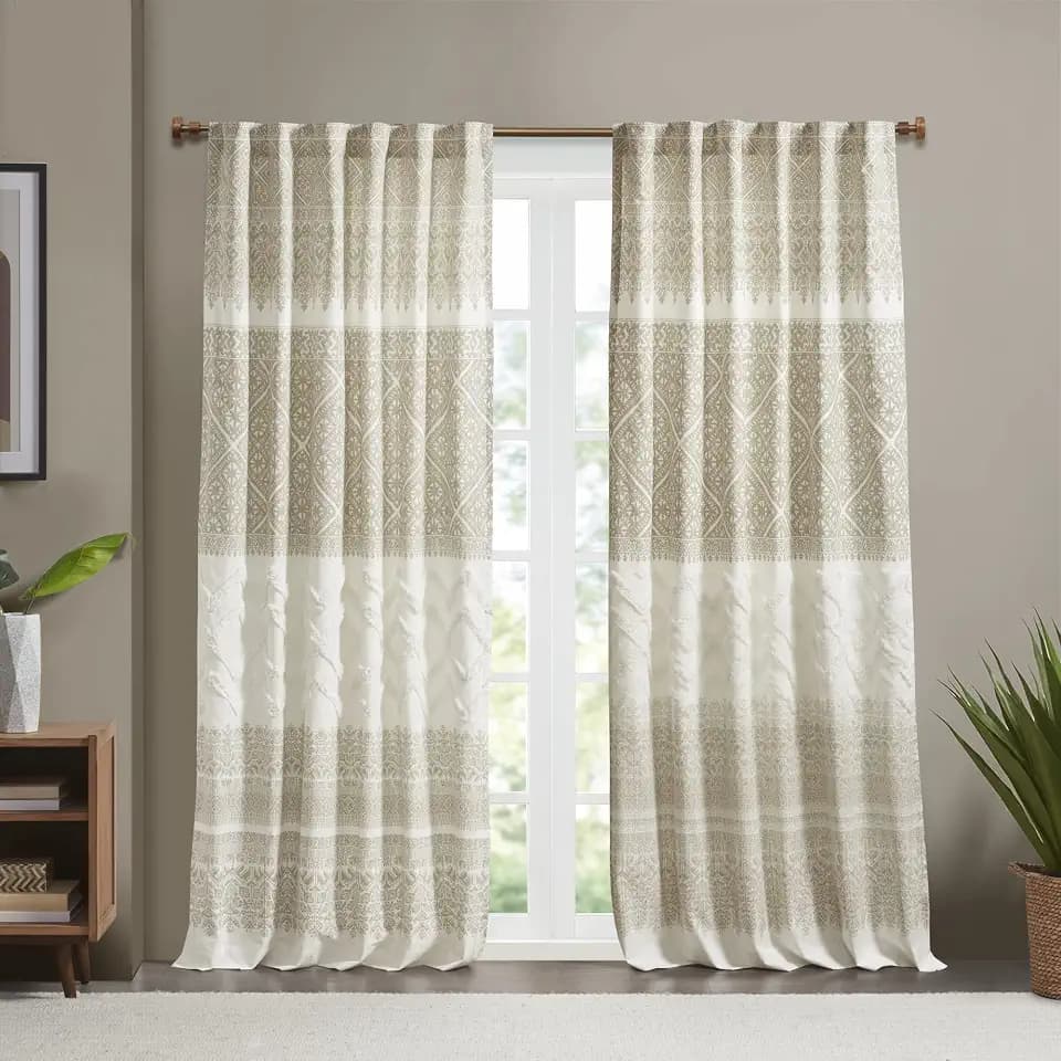 INK+IVY 100% Cotton Single Panel Curtain, Tufted Chenile Boho, 50x84 Taupe