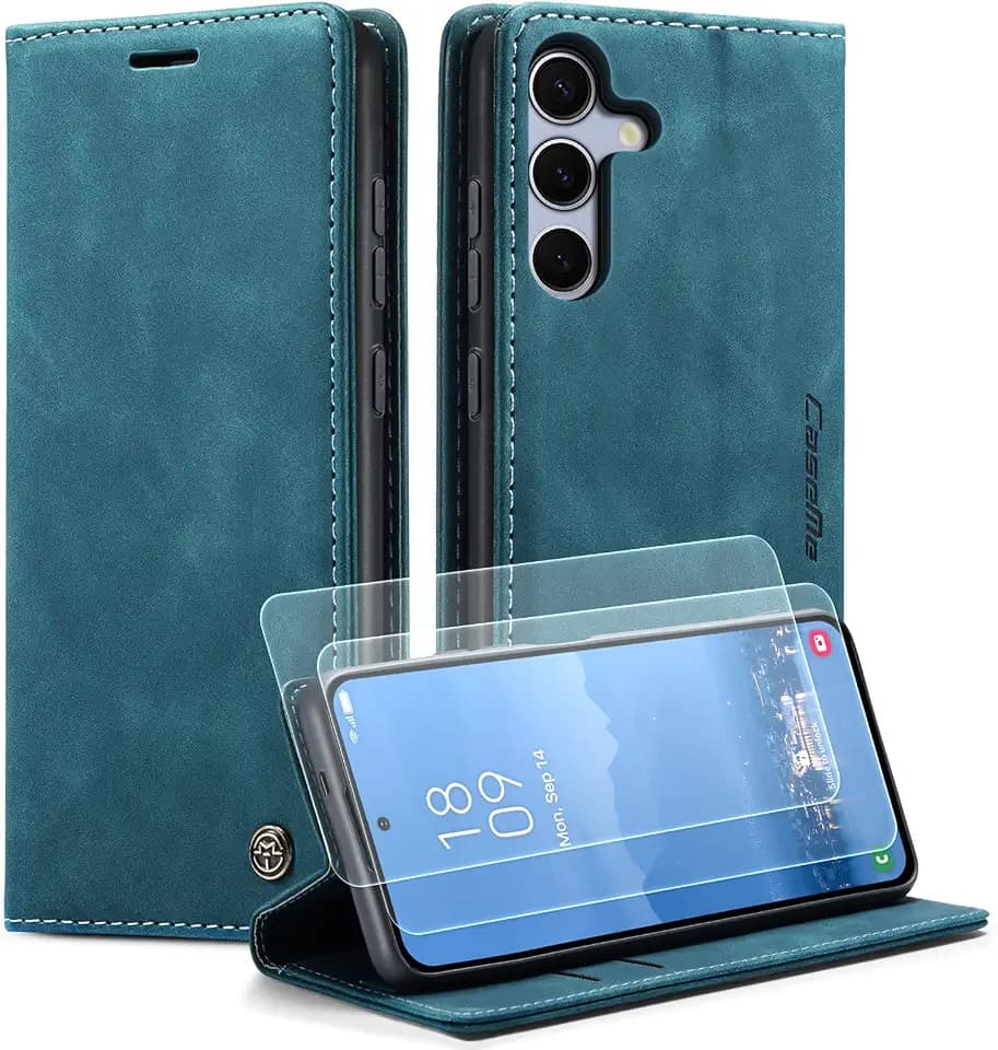 Handyhülle für Samsung Galaxy S25 5G Hülle Premium Klappbar Lederhülle Flip Case Handytasche Magnet Kartenhalter Standfunktion Klapphülle für Samsung Galaxy S25 5G - 2 Schutzfolie (Blaugrün)