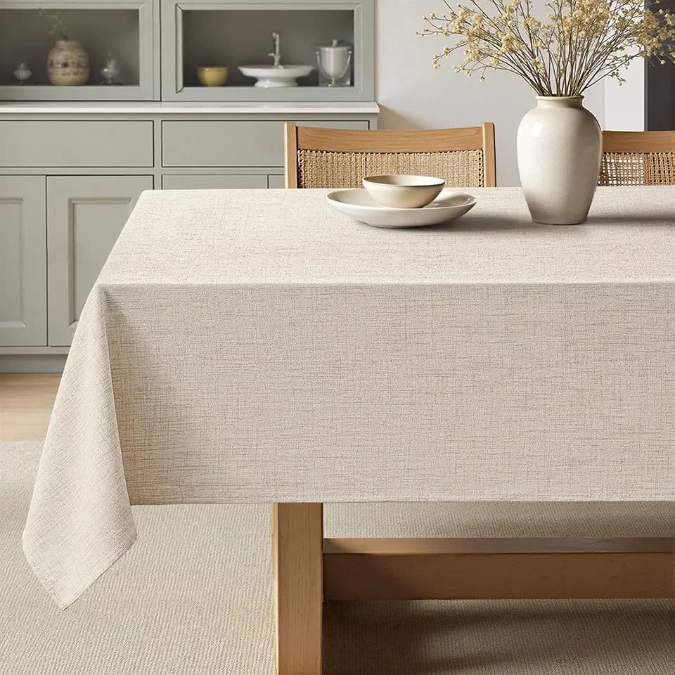 MIULEE Linen Textured Rectangle Tablecloth 60 x 84 Inch Grayish White