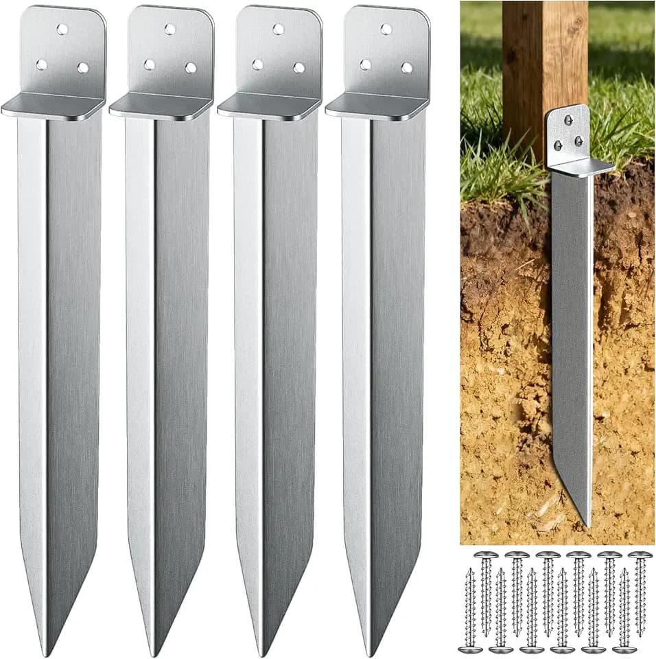 Einschlaghülse Bodenanker – 4 Stück Eisenbodenhülse für Holzpfeosten, Passend für Schaukel & Gartenhaus, Stabil mit Korrosionsschutz(5x40cm,Silber)
