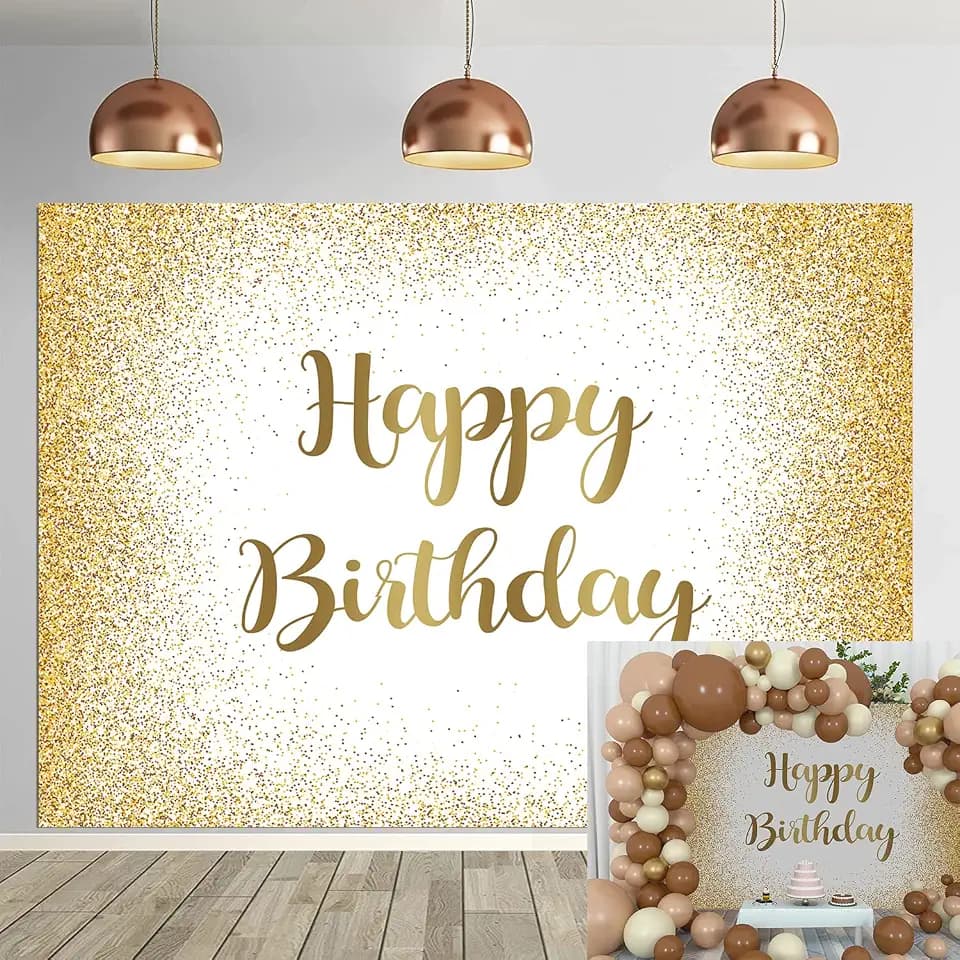 Goldener Happy Birthday Hintergrund für Erwachsene und Frauen und Männer Geburtstag Fotografie Hintergrund, goldene Punkte Glitzer Bokeh süße Geburtstagsparty-Dekoration Kuchentisch-Banner