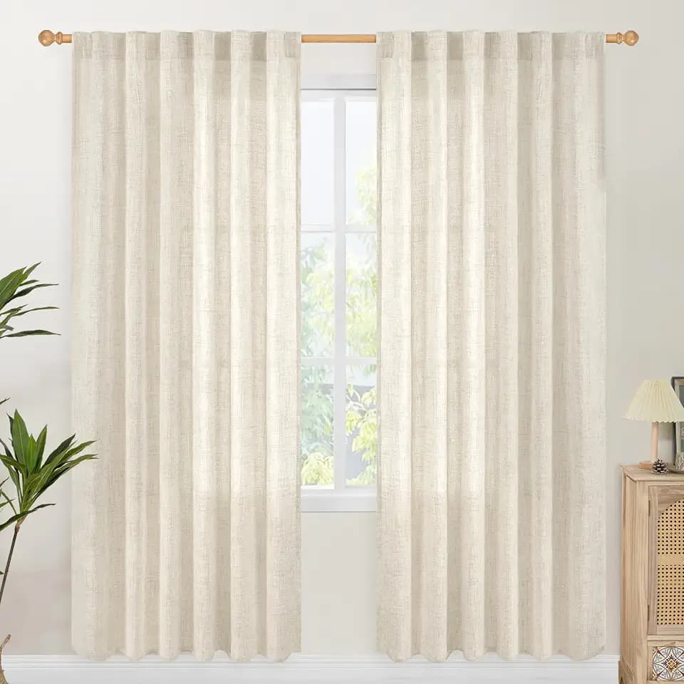YoungsTex 78 Inch Length Linen Semi Sheer Curtains for Living Room