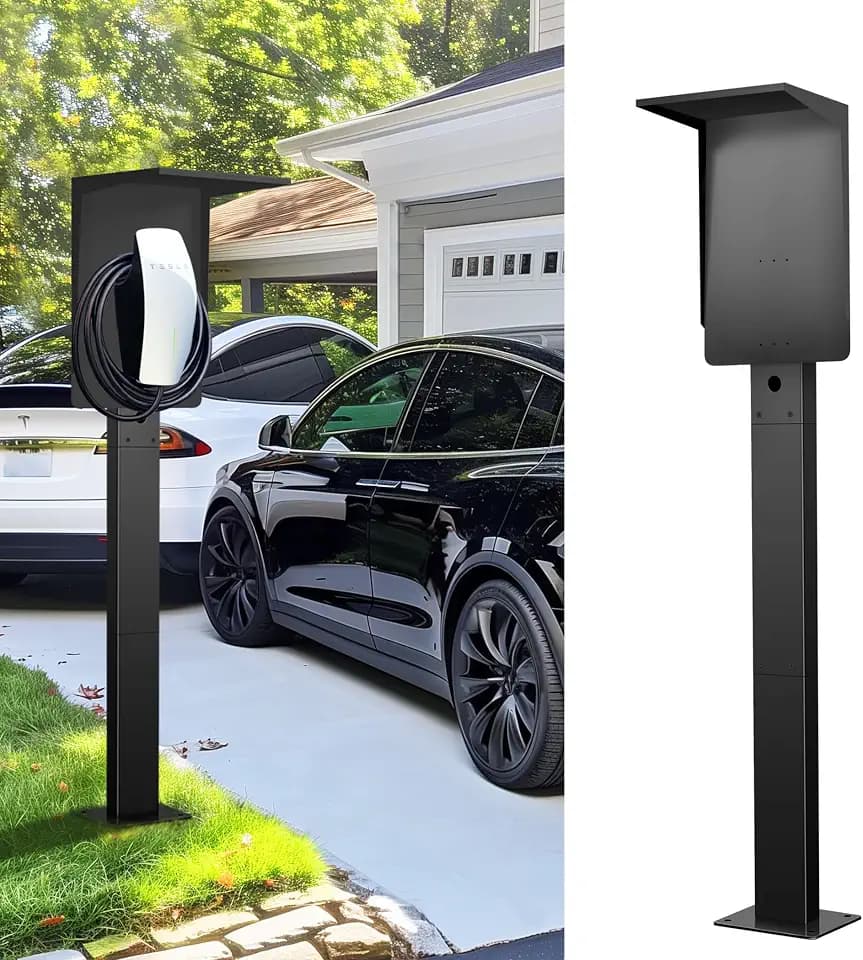 EV Ladesäule mit Dach – Phantom Schwarz, wetterfester Standfuß für Wallbox, geeignet für Tesla Gen3, Mobile Connector & Typ 2 / J1772 Ladegeräte | EUIPO Reg. Nr. 015116807-0001
