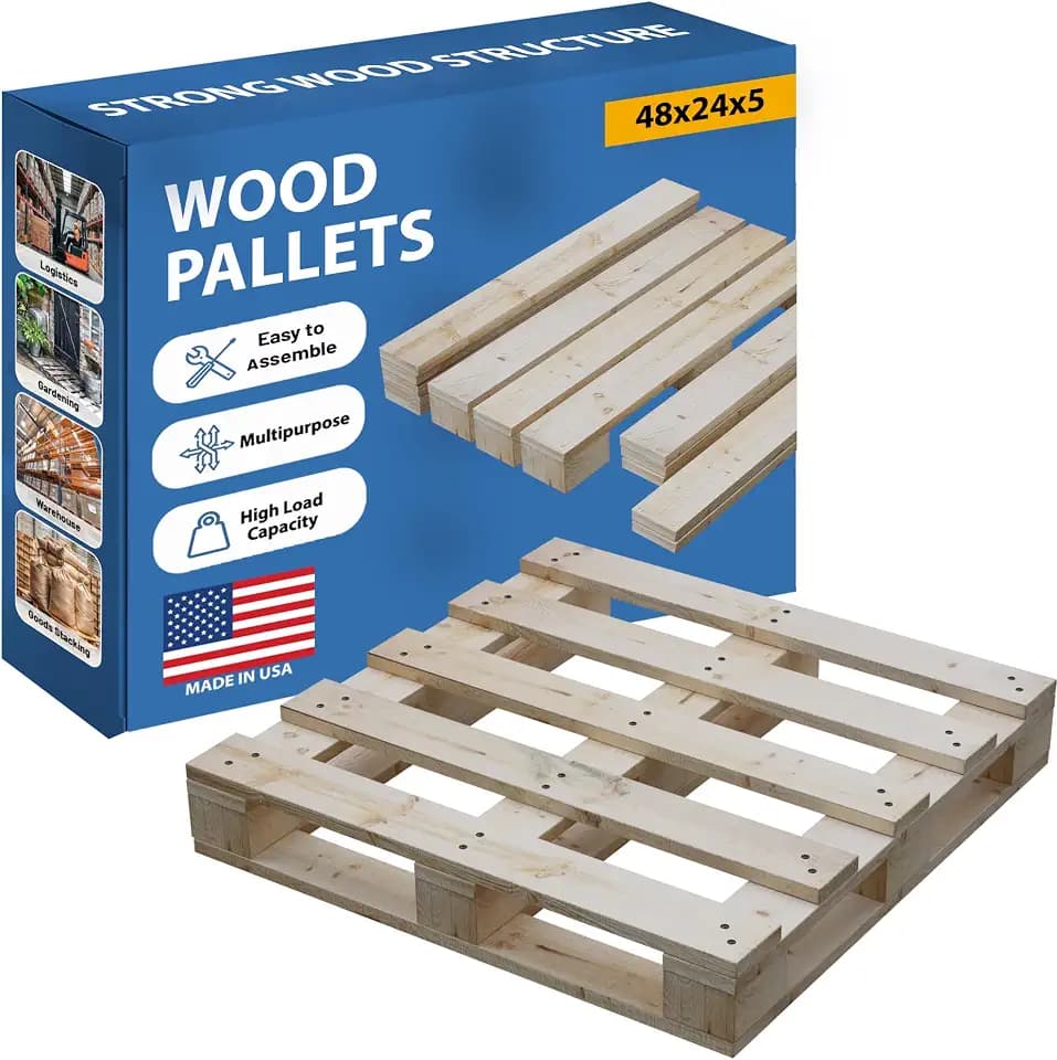 Greaton, 48x24x5 Wooden Pallet Kit, Heavy-Duty Industrial Grade Pinewood, Unassembled Flat-Pack, Stackable & Reusable, Lightweight Floor Pallet, Warehouse, Supermarket & Indoor Storage, 1-Pack
