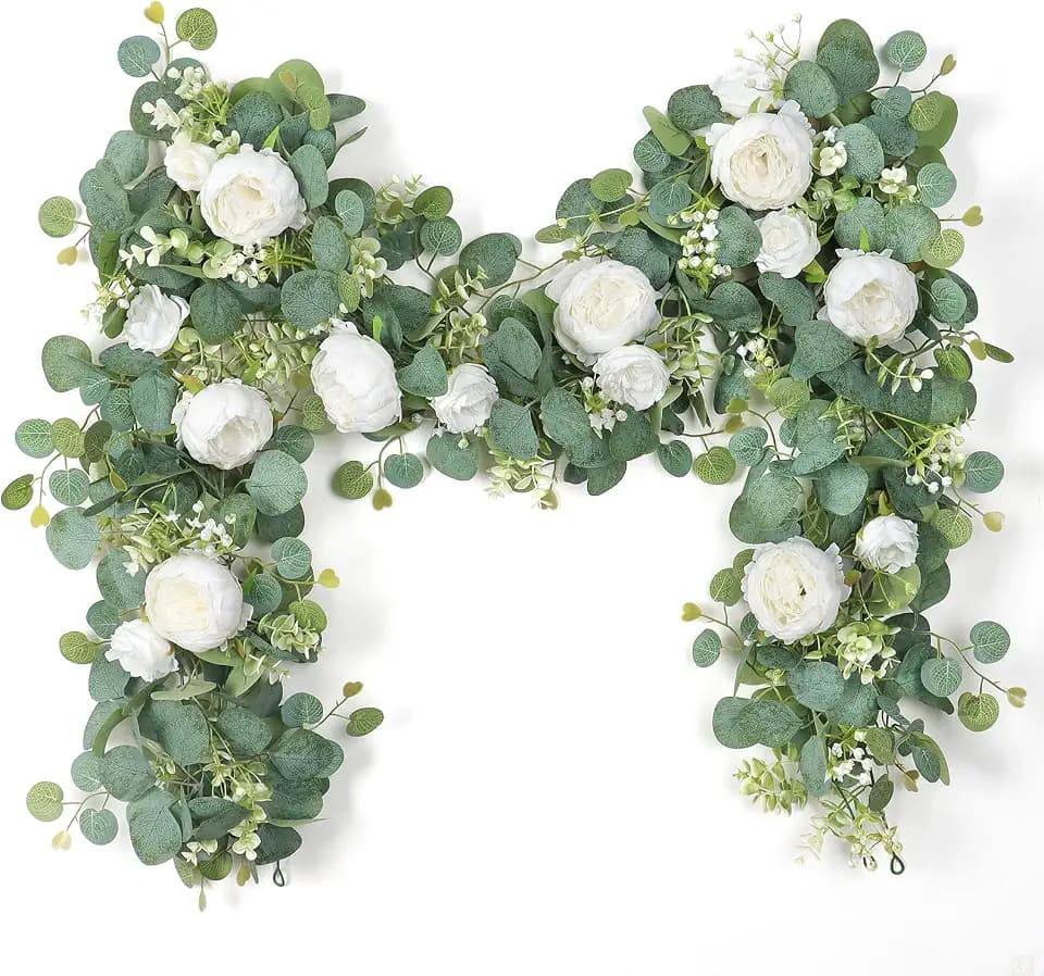 Artificial Eucalyptus Flower Garlands, White, 2PCS