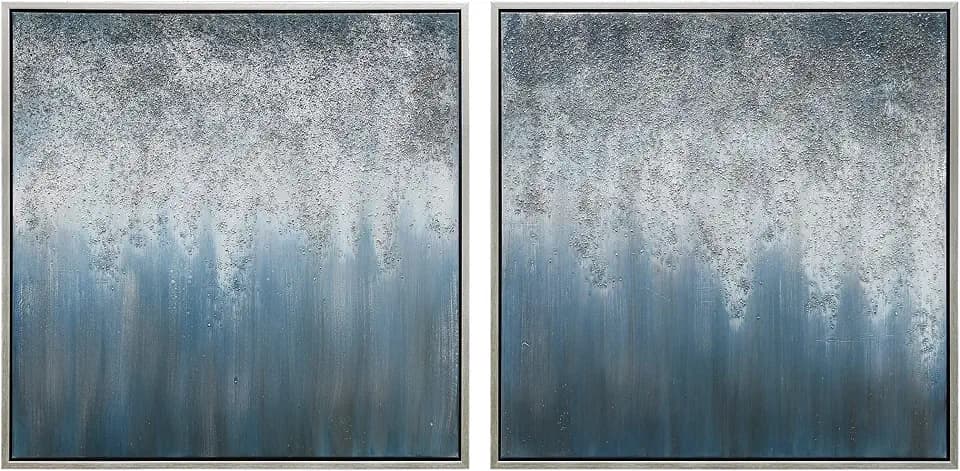 Empire Art Direct Abstract Wall Art Textured Hand Painted Canvas by Martin Edwards, Diptych, 36" x 36" each, Blue Rain