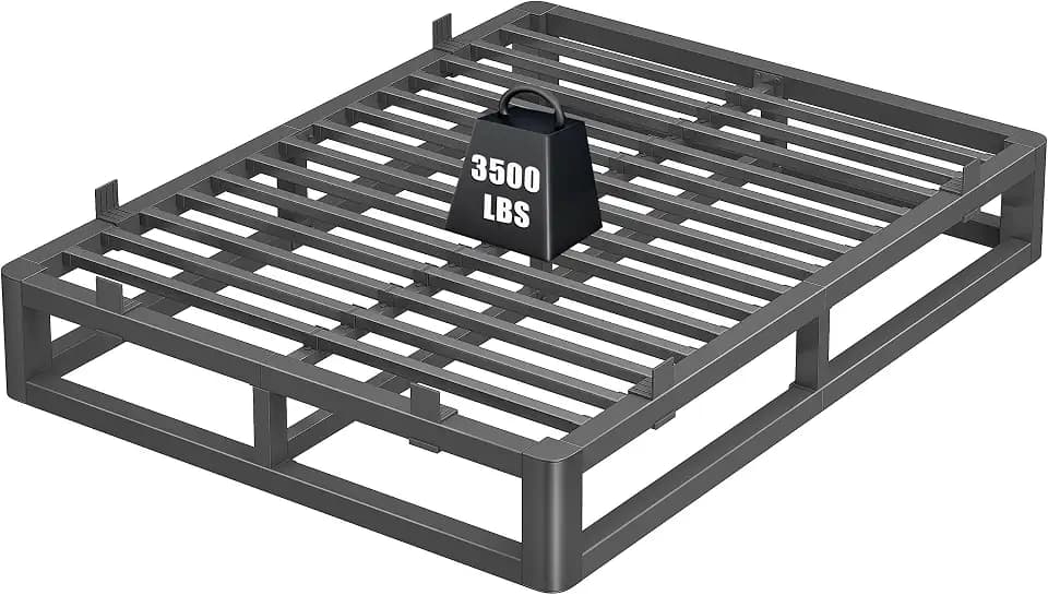 10 Inch Metal Queen Bed Frame with Rounded Corner, Steel Support