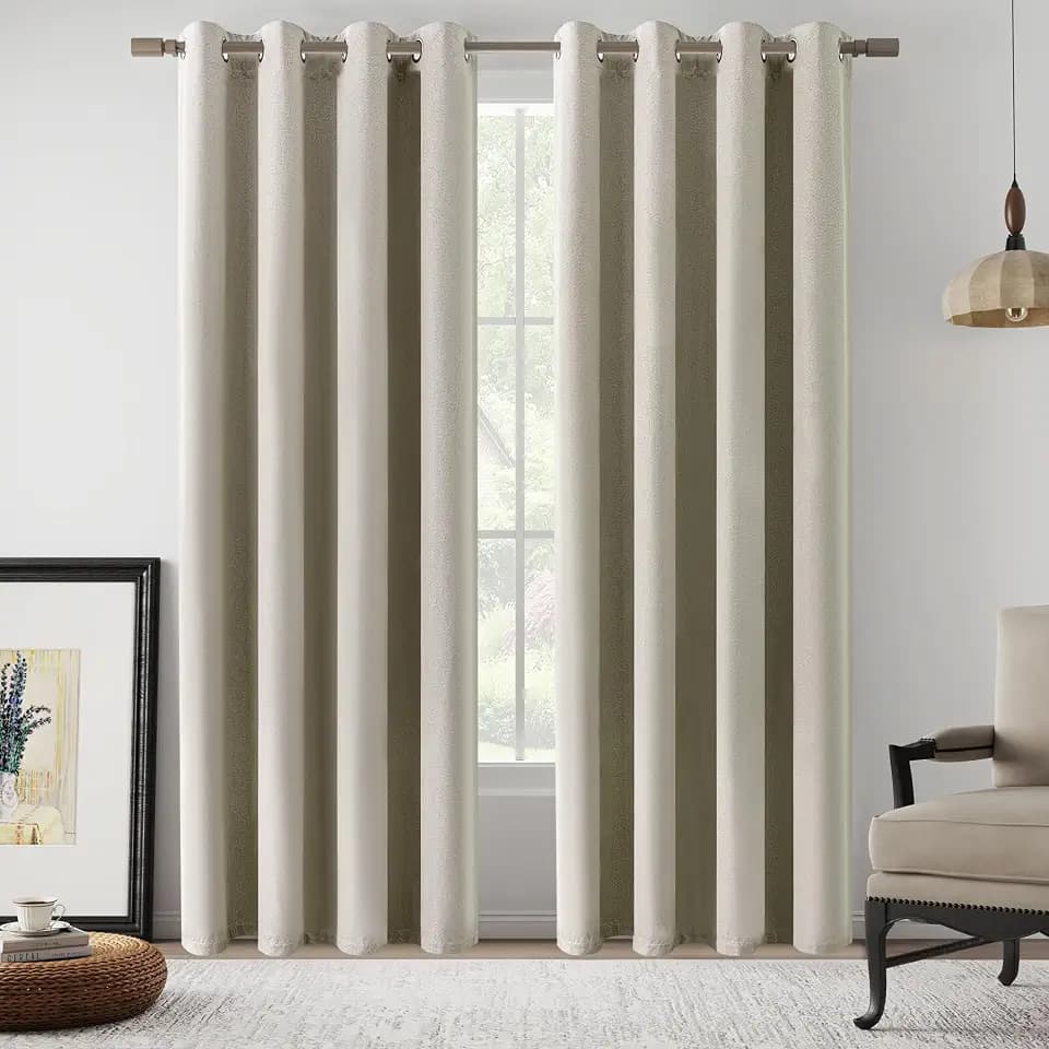 Total Blackout Natural Linen Curtains 90 Inch Length 2 Panels