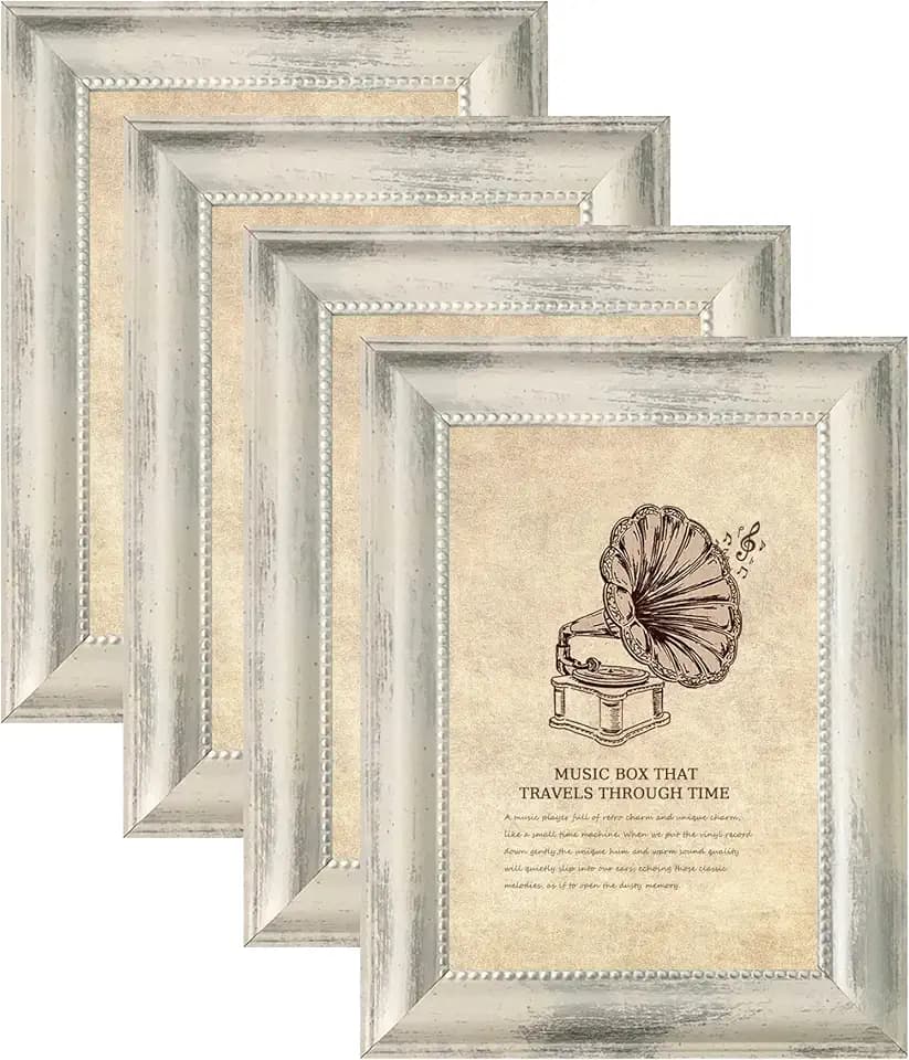 8x10 Picture Frames Set of 4 Rustic Retro Photo Frame- Ornate Finish Photo Frame with Tempered Glass Wall Mount and Tabletop Display Family Friends Wedding Gift