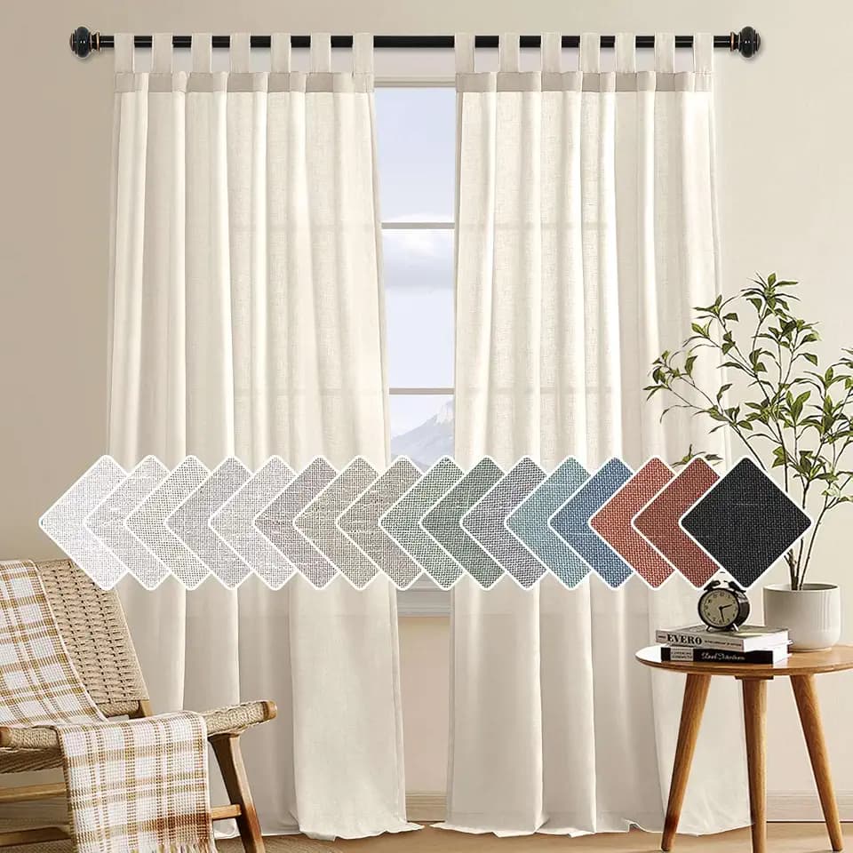 H.VERSAILTEX Linen Blended Tab Top Curtains for Living Room/Bedroom - Elegant Energy Efficient Light Filtering Window Treatments (Set of 2, 52" x 84", Ivory)