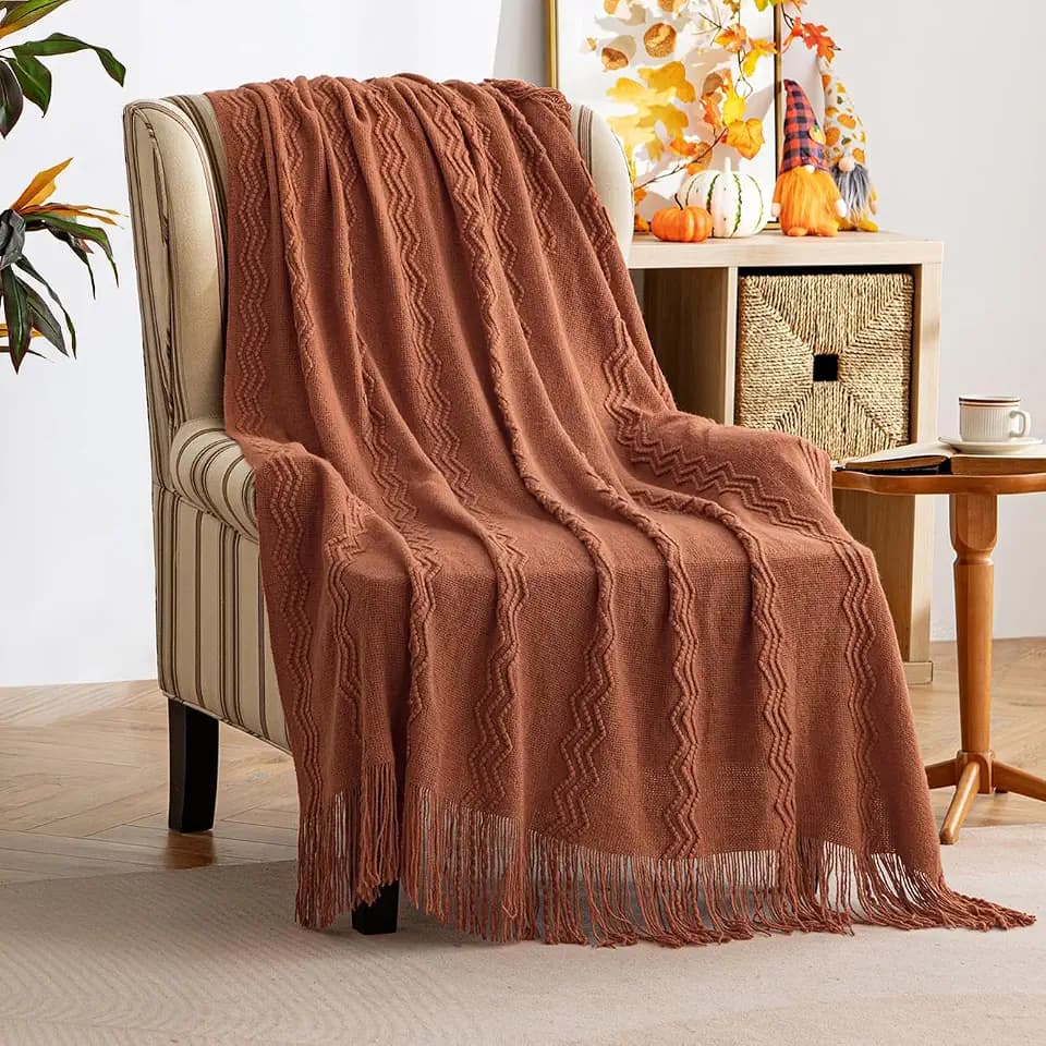 MIULEE Fall Knitted Boho Throw Blanket for Couch 60"x80" Orange