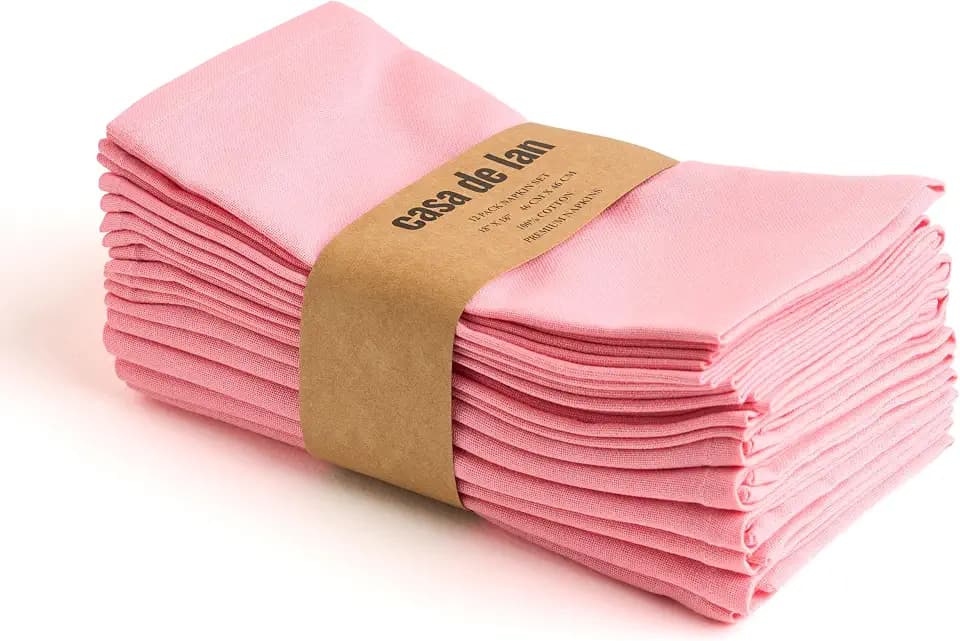 Cloth Napkins Set of 12 – Pink 18x18 Inch Cotton Dinner Napkins – Soft, Reusable, Washable, Durable & Absorbent Table Napkins – Wedding, Restaurant, Hotel, Event Party Napkins – Casa De Lan