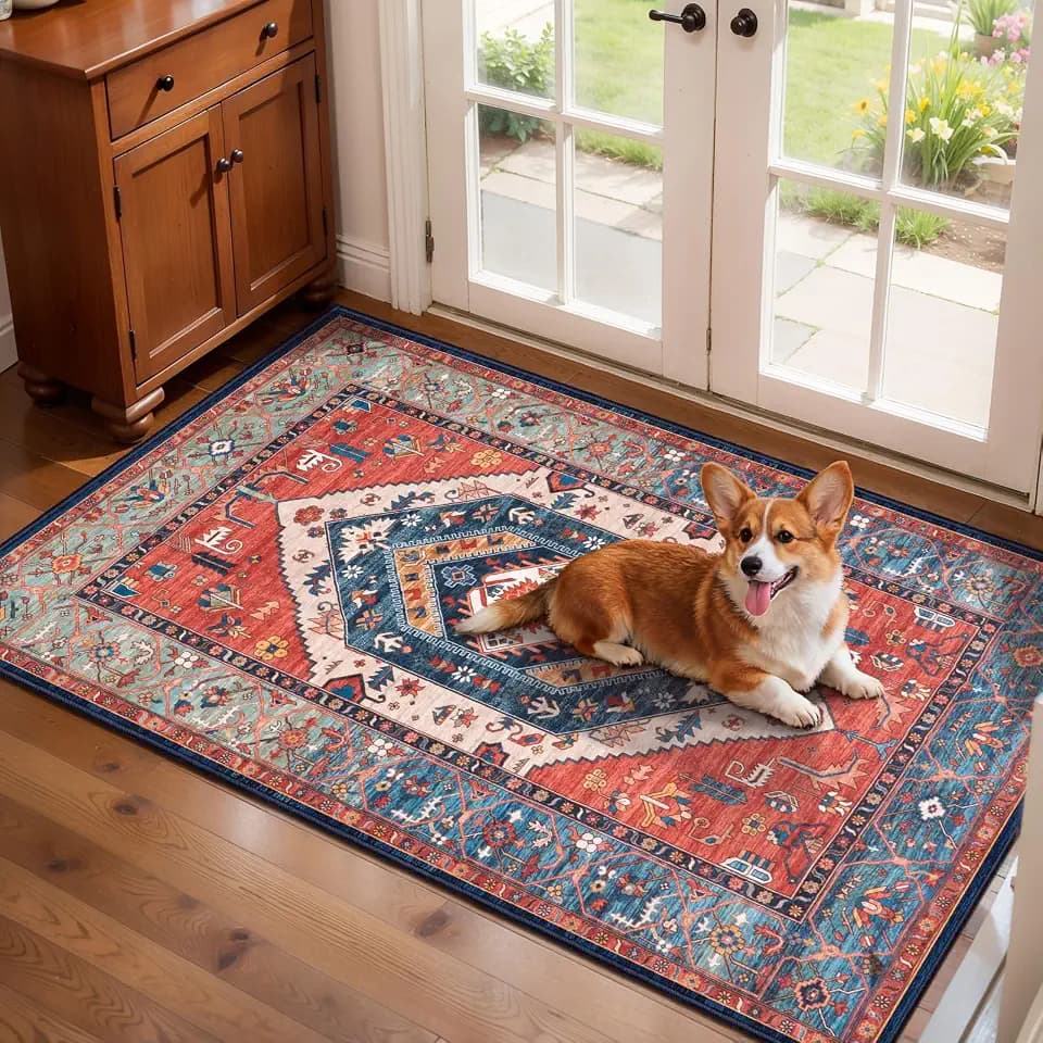 SERISSA 2x4 Washable Non Slip Boho Runner Rug for Entryway,Rust