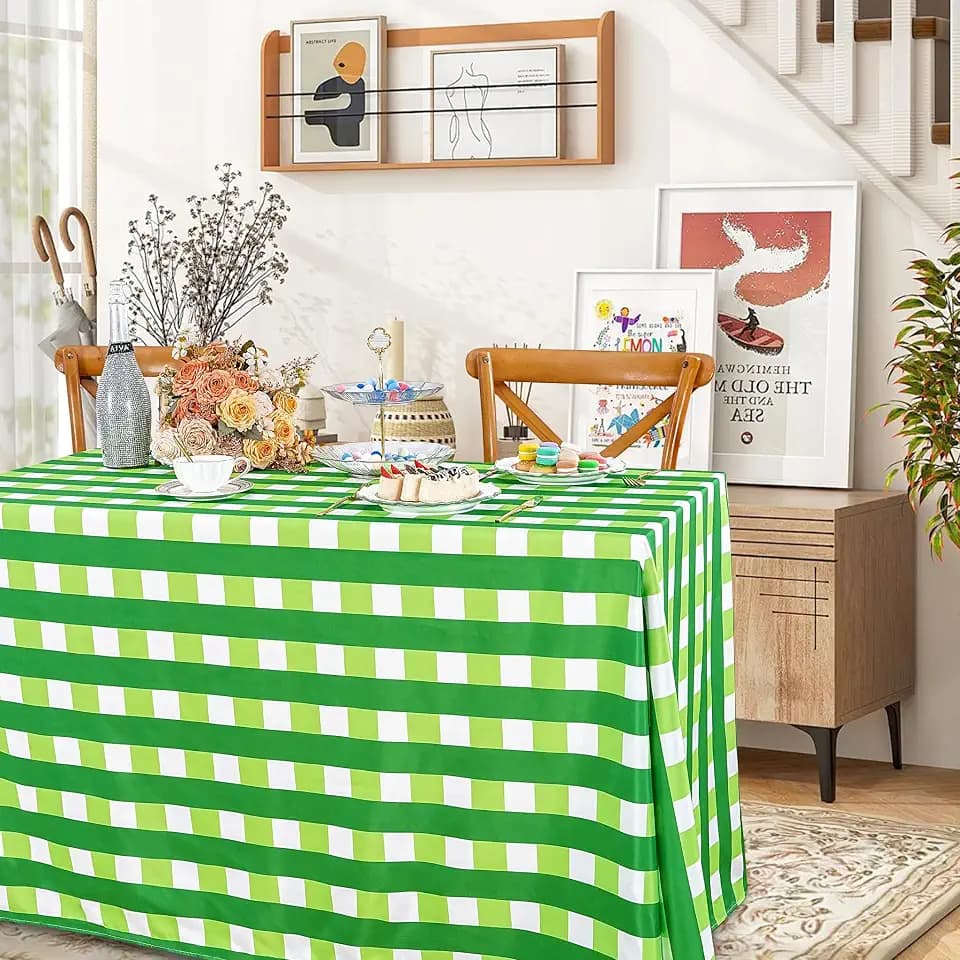 Green and White Plaid Rectangle Tablecloth 57x120 Inch Spring Easter Decor