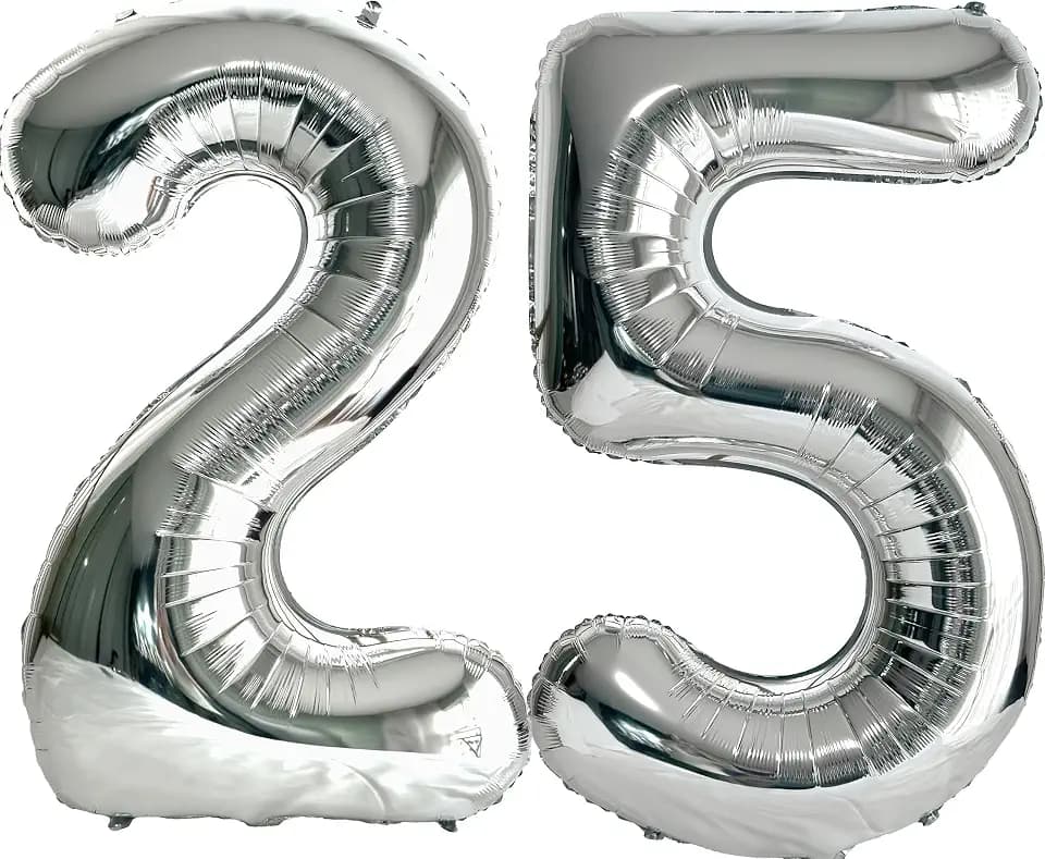 FIROMI 25 Number Balloons Silver Big Foil Mylar 52 Balloon Numbers 40-inch