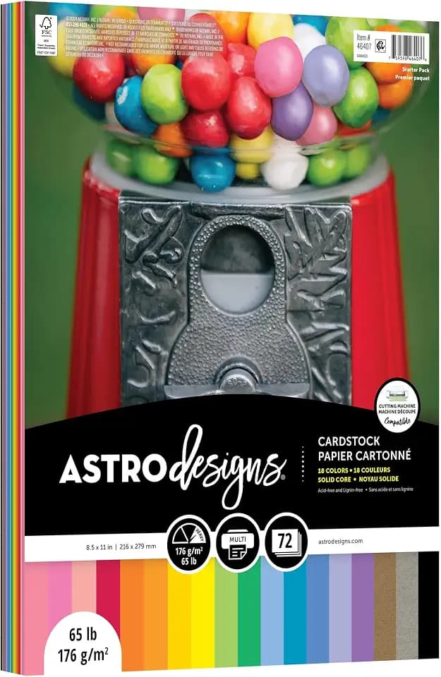 Neenah Astrodesigns Cardstock Pack 8.5"X11" 72/Pkg - 18 Bold & Vivid Colors