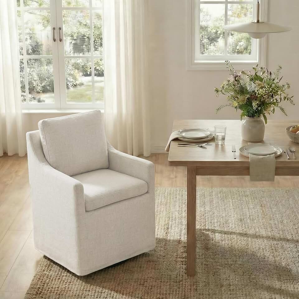KISLOT Upholstered Dining Chairs Set of 1 with Washable Cover, Light Beige