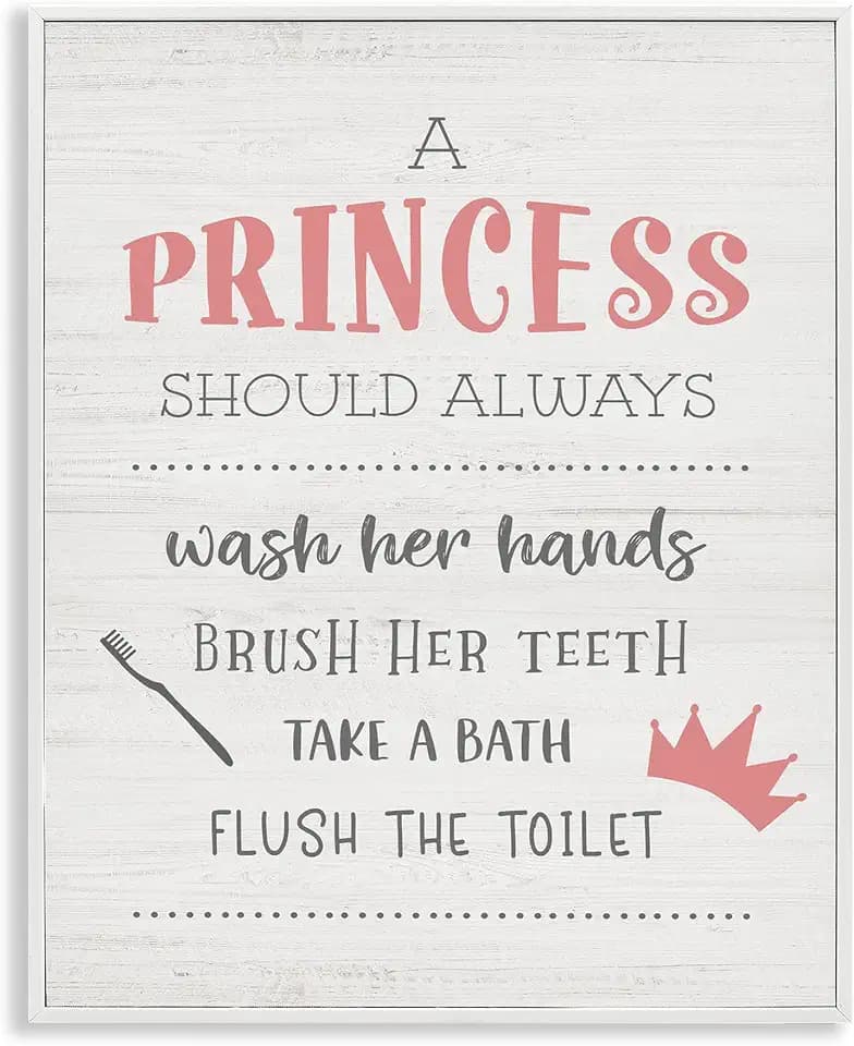 Princess Bathroom Rules Pink Crown, 24 x 30 Inch Framed Giclée Print