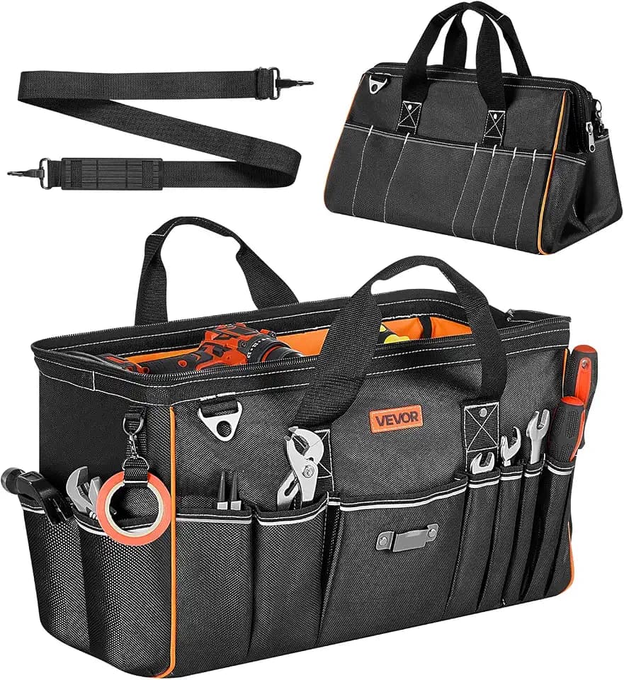 VEVOR Tool Bag, 20 Inch, 33-Pocket Portable Large Tool Box Organizer Storage, Toolbox with Big Zipper, Adjustable Shoulder Strap, Water-Resistant Carry Toolbag, for Men Women Dad Husband Fathers Day