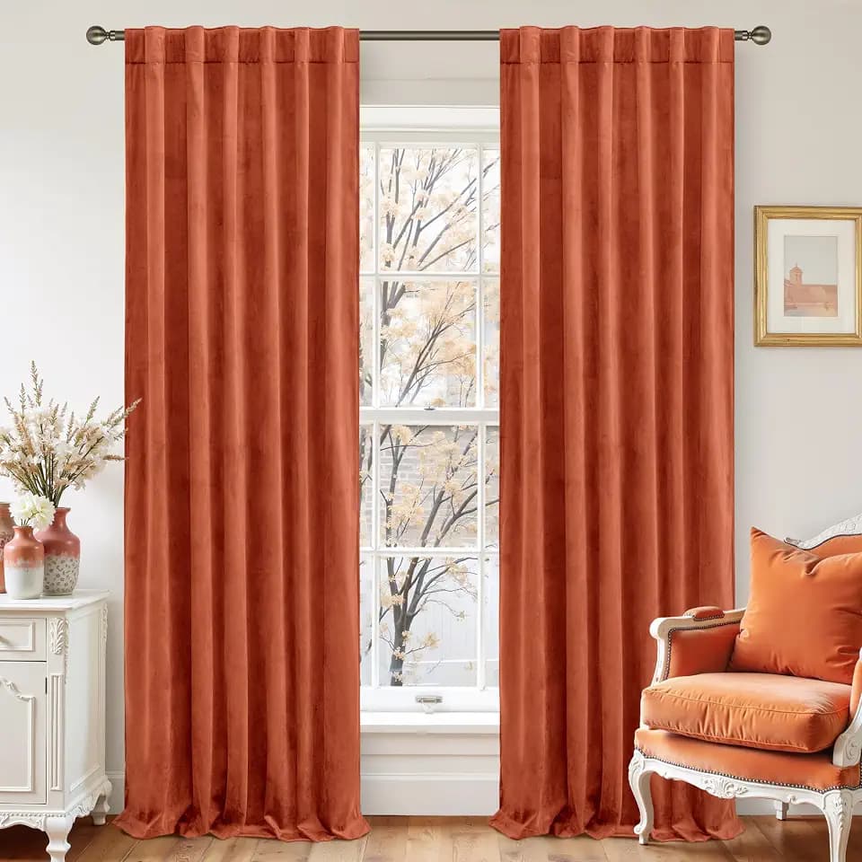 LAMIT Burnt Orange Velvet Curtains 108 Inch Length for Living Room 2 Panels