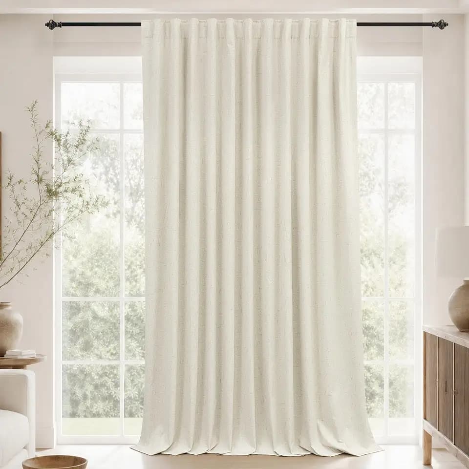 KOUFALL Extra Wide Linen Blackout Curtains Drapes 96 Inch Long, Soundproof Insulated Thermal Floor to Ceiling Black Out Curtain for Living Room, 84 x 96 8FT Length, 1 Panel, Oatmeal Beige